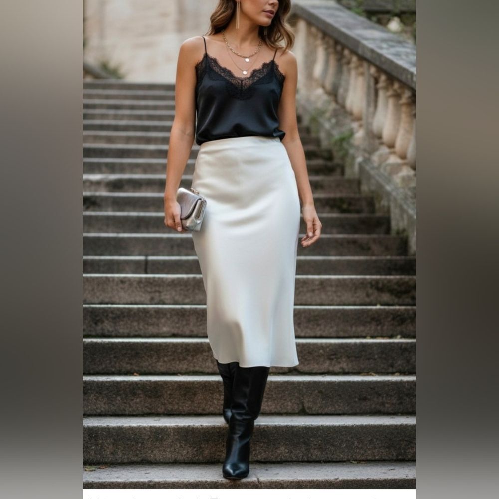 Silky White Bias-Cut Maxi Skirt